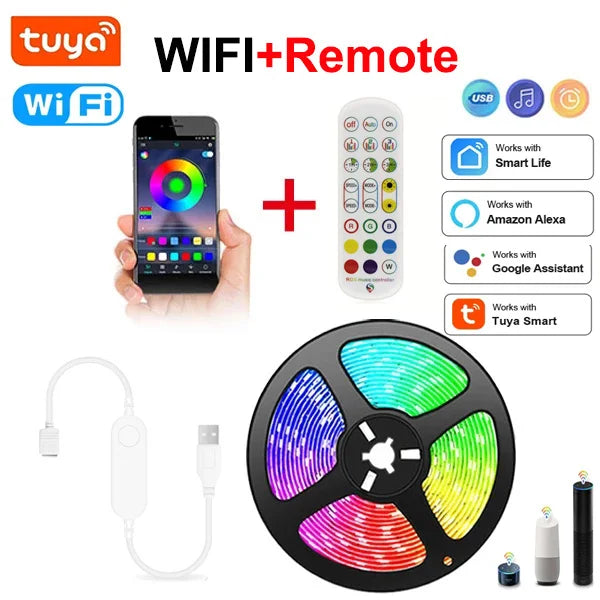 WiFi LED Strip Light Tuya Smart Life Flexible Light Lamp USB RGB5050 Desktop Screen TV BackLight Diode Tape Support Alexa Google