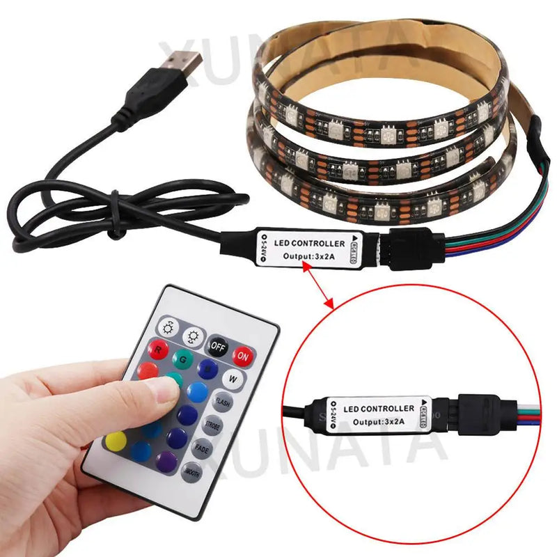 5V USB LED Strip RGB Light 5050 24key / 44key Remote Control Kit USB Power Waterproof Flexible Led Tape Adhesive TV Backlights