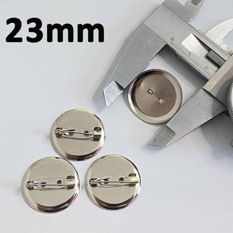 50pcs Metal Brooch Clasps Pin Disk Pad Bezel 13/15/19/23/30mm Blanks Cabochon Base Trays with Pin Clip for Diy Brooches Jewelry