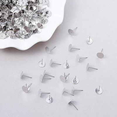 500pcs 4 5 6 8mm Stainless Steel Blank Post Earring Stud Base Pins Cabochon Cameo Settings Flat Round Tray Base For DIY Jewelry