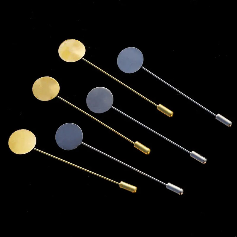 20pcs Pearl Gold Rhodium Long Brooch Pin Base Diy Blank Tray Bezel Setting Cabochon Cameo Jewelry Marking Brooches Accessories