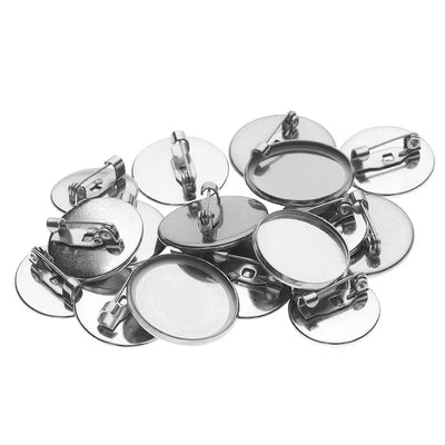 10pcs/lot 16mm 18mm 20mm Stainless Steel Brooch Clasps Pin Disk Blank Cabochon Trays With Brooch Pins Cameo Base Setting