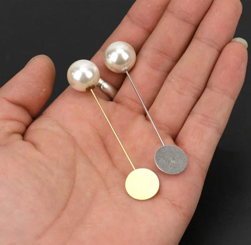 10pcs Copper Round Tray Pearl Safety Pin Stick Blank Brooch for Men Women Suit Tie Hat Scarf Badge DIY  Jewelry Accessories