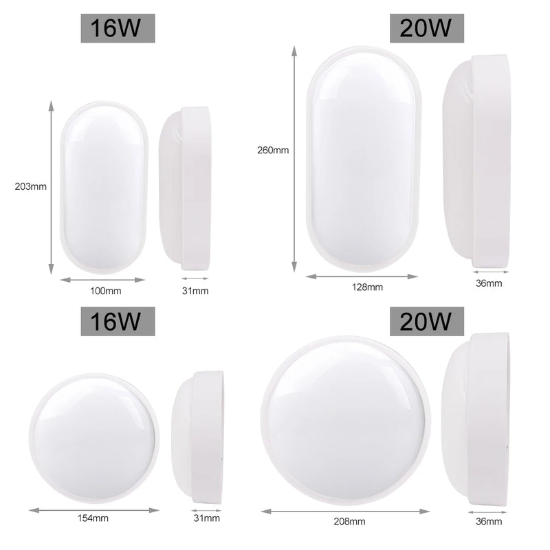 LED Moistureproof Wall Lamp 16W 20W Round / Oval LED Ceiling Lamp IP65 Waterproof AC85-265V Bathroom Outdoor Garden Yard Lamp