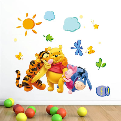 Winnie The Pooh With His Friends Wall Stickers For Kindergarten Kids Room Home Decoration Diy Cartoon Mural Art Pvc Wall Decals