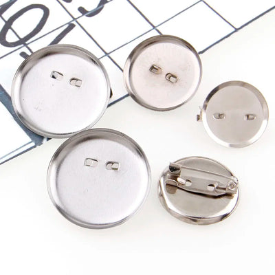 30pcs 20/23/30mm Silver Brooch Clasps Pin Disk Base Pad Bezel Blank Cabochon Blanks Trays with Brooch Pins Cameo Cabochon Base