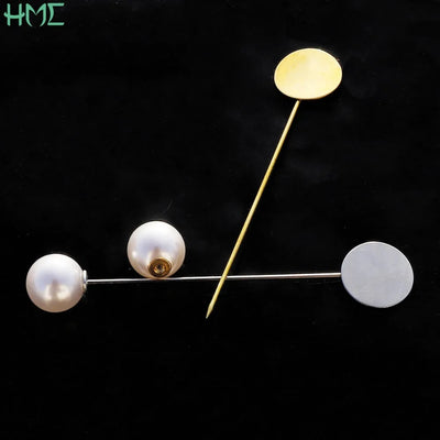 10pcs Gold Rhodium Pearl Alloy Long Brooch Pin Base Blank Tray Bezels Brooches For DIY Lapel Dress Jewelry Making Accessories