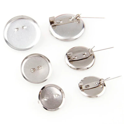 30pcs 20/23/30mm Silver Brooch Clasps Pin Disk Base Pad Bezel Blank Cabochon Blanks Trays with Brooch Pins Cameo Cabochon Base