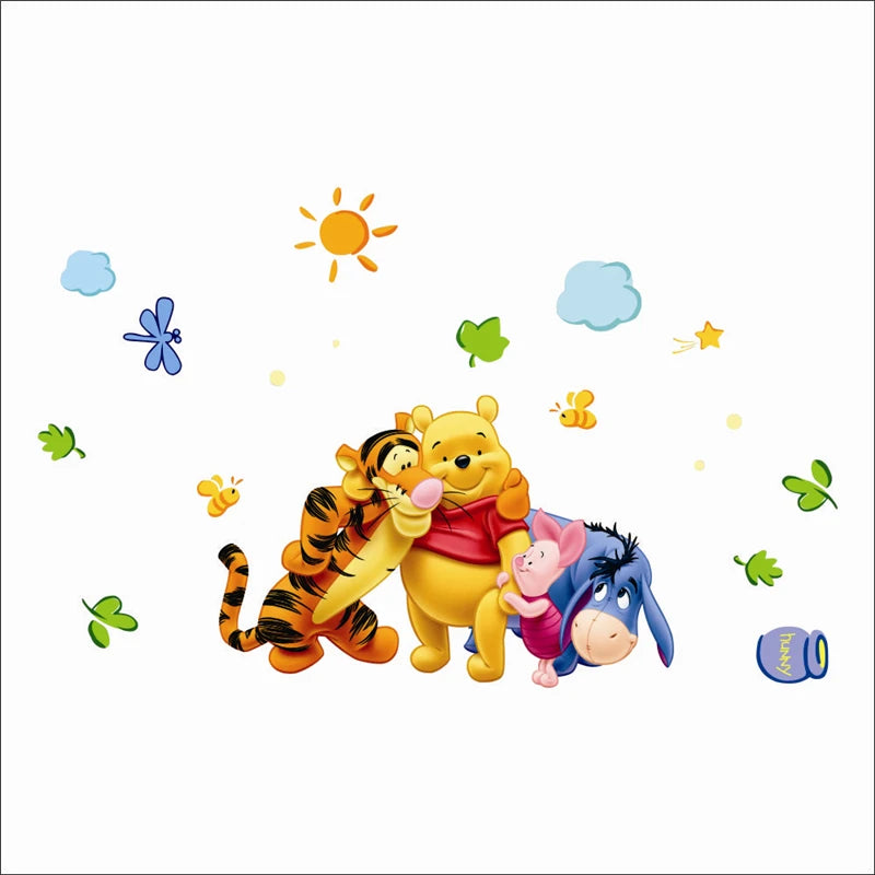 Winnie The Pooh With His Friends Wall Stickers For Kindergarten Kids Room Home Decoration Diy Cartoon Mural Art Pvc Wall Decals