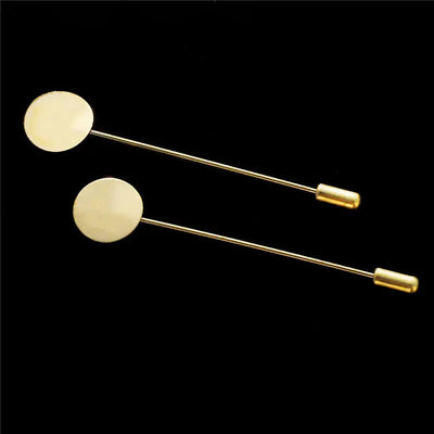 20pcs Pearl Gold Rhodium Long Brooch Pin Base Diy Blank Tray Bezel Setting Cabochon Cameo Jewelry Marking Brooches Accessories