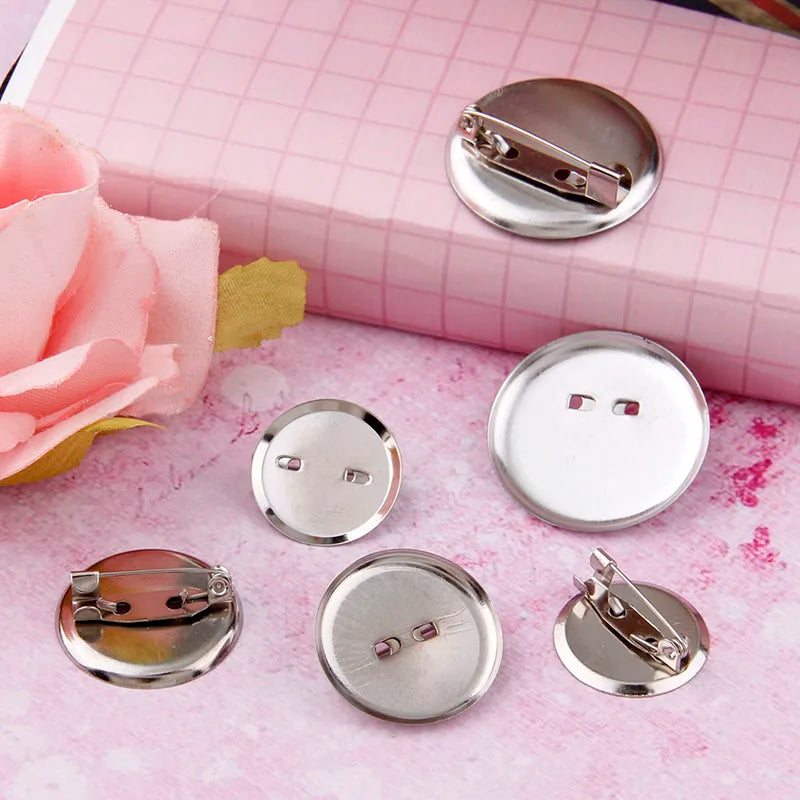 30pcs 20/23/30mm Silver Brooch Clasps Pin Disk Base Pad Bezel Blank Cabochon Blanks Trays with Brooch Pins Cameo Cabochon Base