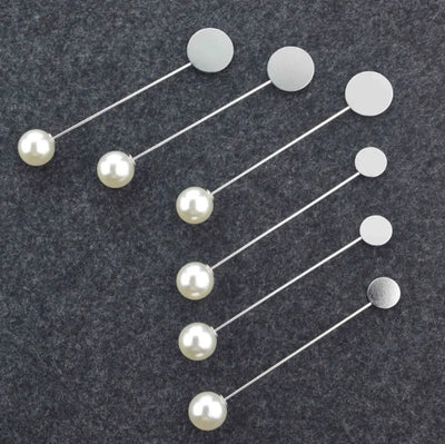 10pcs Copper Round Tray Pearl Safety Pin Stick Blank Brooch for Men Women Suit Tie Hat Scarf Badge DIY  Jewelry Accessories