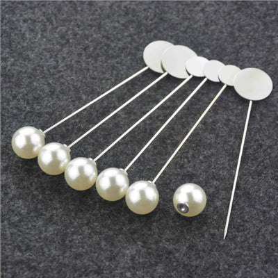 10pcs Copper Round Tray Pearl Safety Pin Stick Blank Brooch for Men Women Suit Tie Hat Scarf Badge DIY  Jewelry Accessories