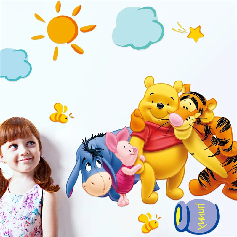 Winnie The Pooh With His Friends Wall Stickers For Kindergarten Kids Room Home Decoration Diy Cartoon Mural Art Pvc Wall Decals