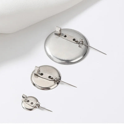 50pcs Metal Brooch Clasps Pin Disk Pad Bezel 13/15/19/23/30mm Blanks Cabochon Base Trays with Pin Clip for Diy Brooches Jewelry