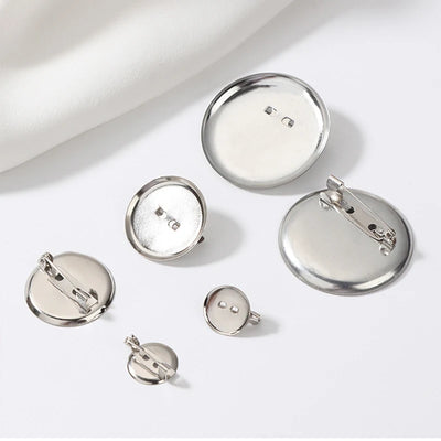 50pcs Metal Brooch Clasps Pin Disk Pad Bezel 13/15/19/23/30mm Blanks Cabochon Base Trays with Pin Clip for Diy Brooches Jewelry