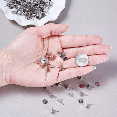 500pcs 4 5 6 8mm Stainless Steel Blank Post Earring Stud Base Pins Cabochon Cameo Settings Flat Round Tray Base For DIY Jewelry