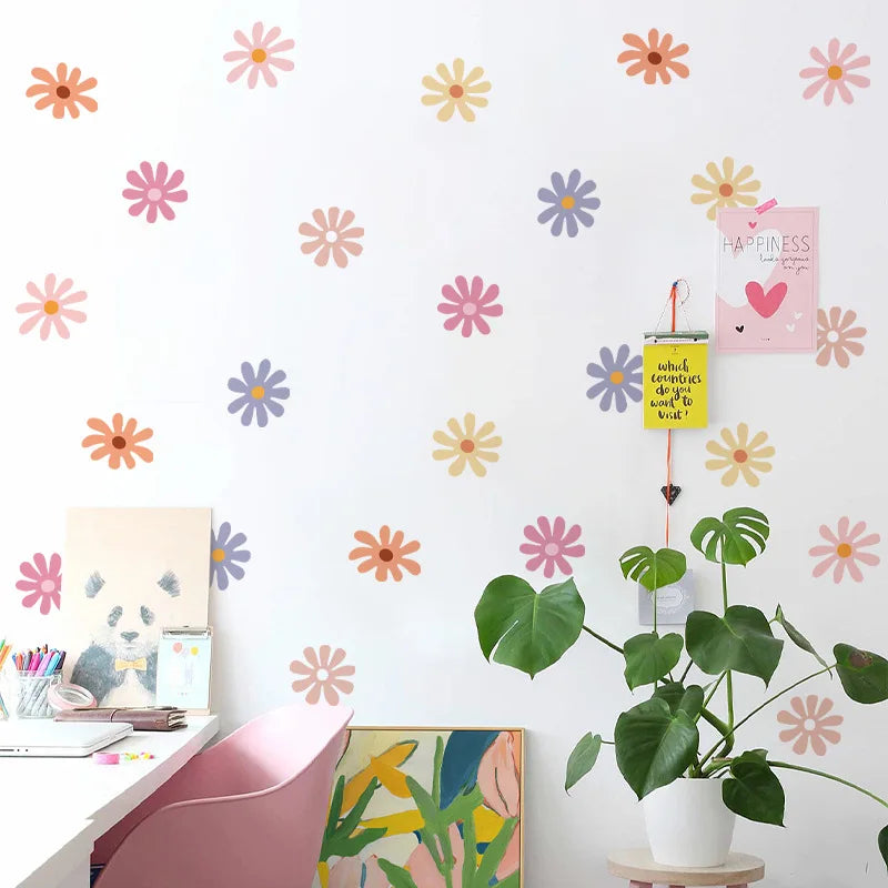 Daisy Floral Wall Stickers Children Nursery Vinyl Wall Art Decal Kids Baby Peel and Stick Girls Room Interior Home Decor