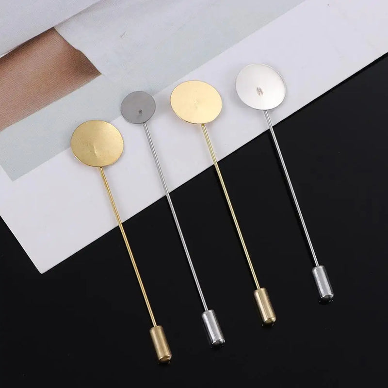 10pcs/set Gold&Silver Plated Simulated Alloy Long Brooch Pin DIY Lapel Dress Jewelry Making Brooches Base/Tray Accessories New