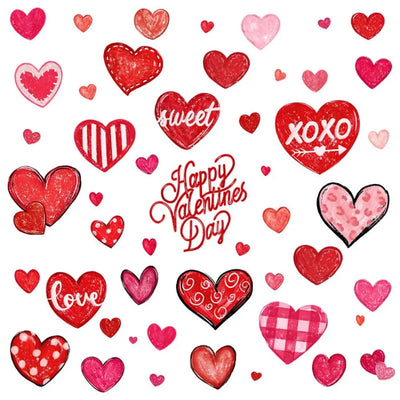 49PCS/6Sheets Heart Shaped Valentine’s Day Love Stickers Romantic Red Window Stickers PVC Wall Stickers Home Decorations