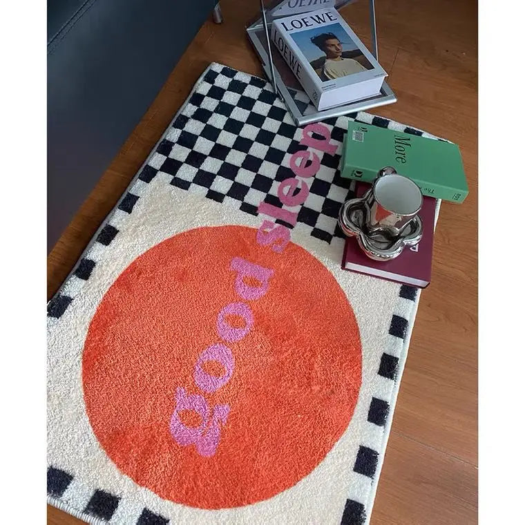 Sunset Checkerboard Rug Bathroom Toilet Mat Bedside Living Room Cute Rug Anti-slip Faul Wool Furry Carpet Absorbent Non-Slip Mat