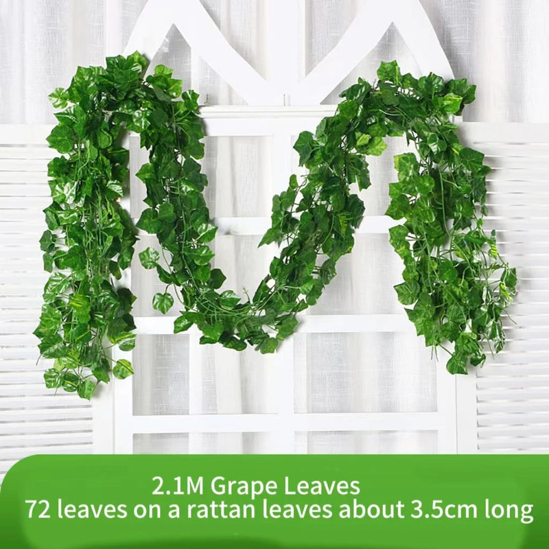 2.1M Green Ivy Leaf Hanging Vine Artificial Garland Silk Wall Plant Home Garden Decoration Wedding Party DIY Fake Wreath Leaves