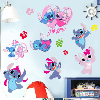 Cartoon Lilo & Stitch Rainbow Wall Stickers For Kid's Room Kindergarten Living Room Bedroom Wall Decoration Animated Poster