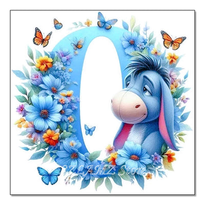 5D DIY Full Round Diamond Painting Letter Series Eeyore Donkey and Flowers Mosaic Art Kit Room Home Living Room Decoration