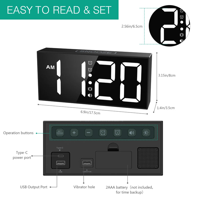 ORIA Vibrating Alarm Clock 7.5&