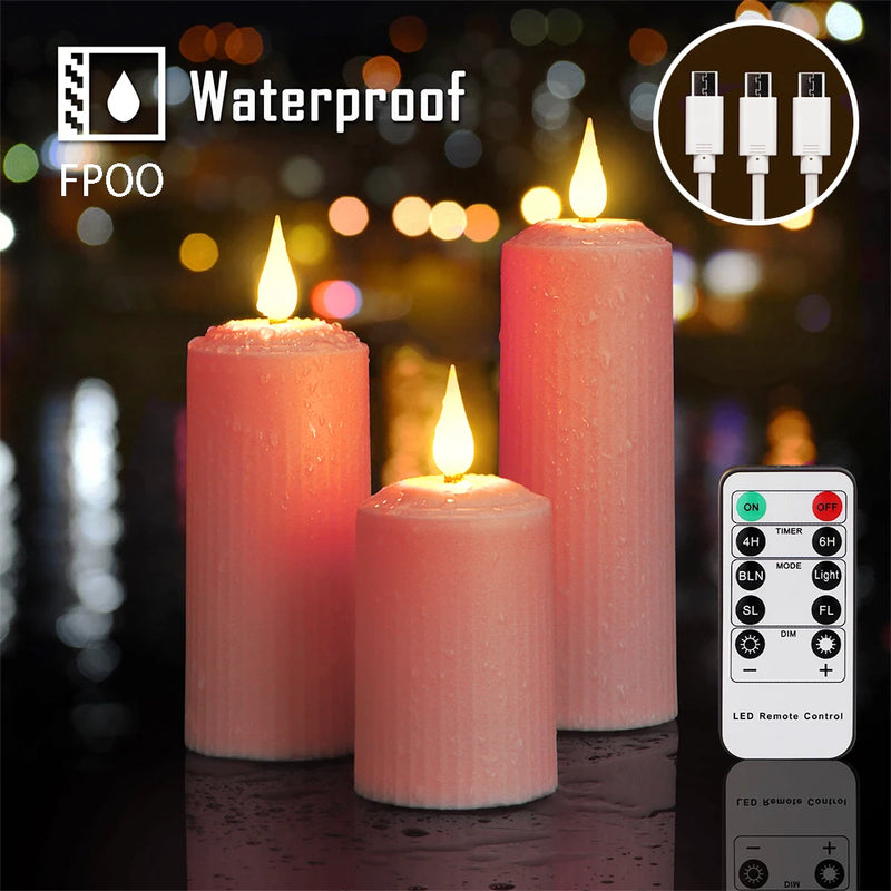 FPOO Rechargeable Candles By USB With Flickering Flame Remote Control Waterproof Led Candle Pink Wedding Decoration Candle Light