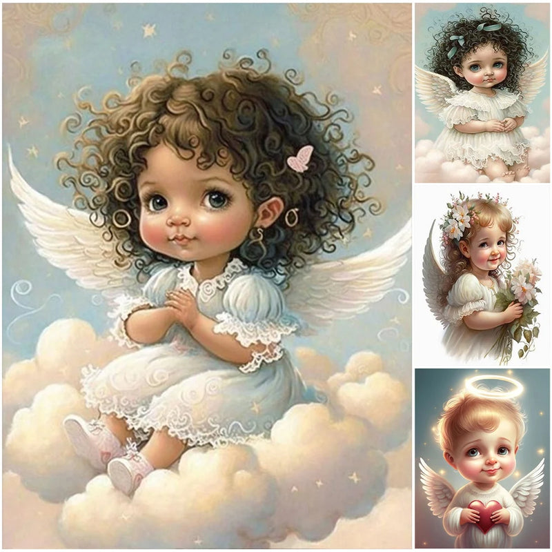 Angel Child 5D DIY Full Round Drill Diamond Painting Decoration Diamond Mosaic Embroidery Art Craft for Home Wall Office Decor