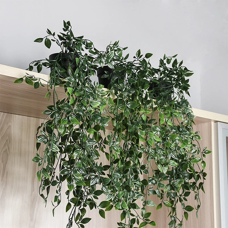 Artificial Plastic Hanging Plants Wall Vines Leaves Branch Outdoor Garden Home Decor Living Room Arrangement Fake Flower Rattan