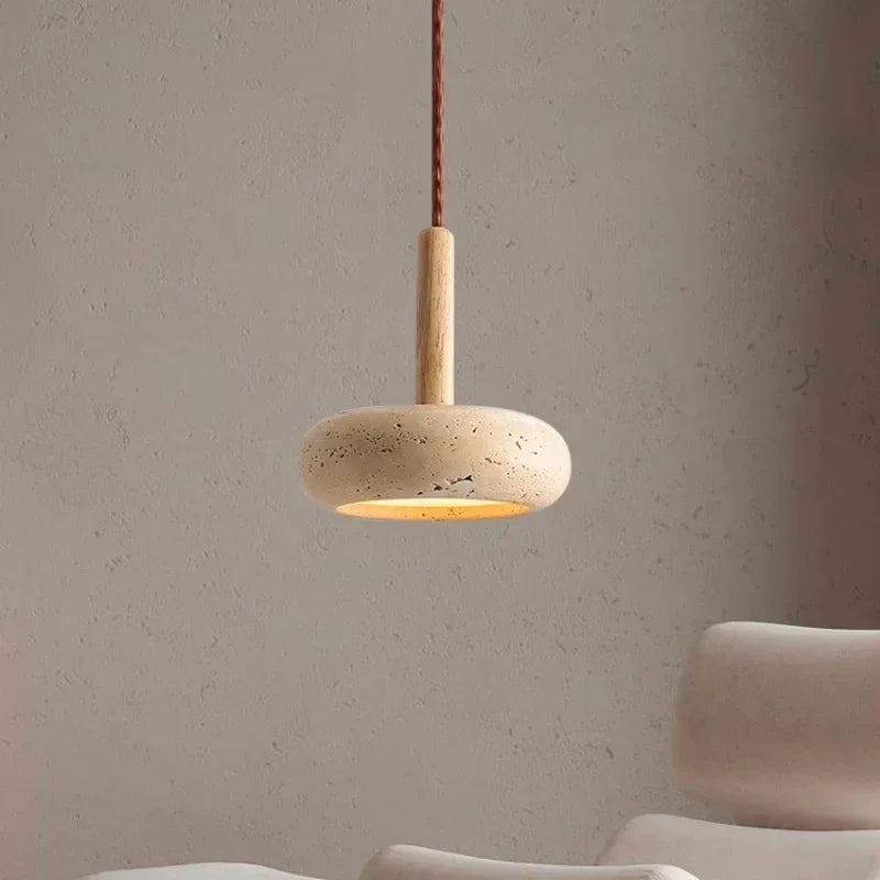 Japanese Style Stone Pendant Light Travertine Suspension Ceiling Hanging Lamp for Kitchen Island Living Room LED Fixture