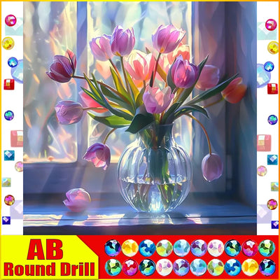 HOMFUN Fairy Dust AB Diamond Painting Full Square/Round Diamond "Flower Tulip" Pattern Embroidery 5D Rhinestone Painting