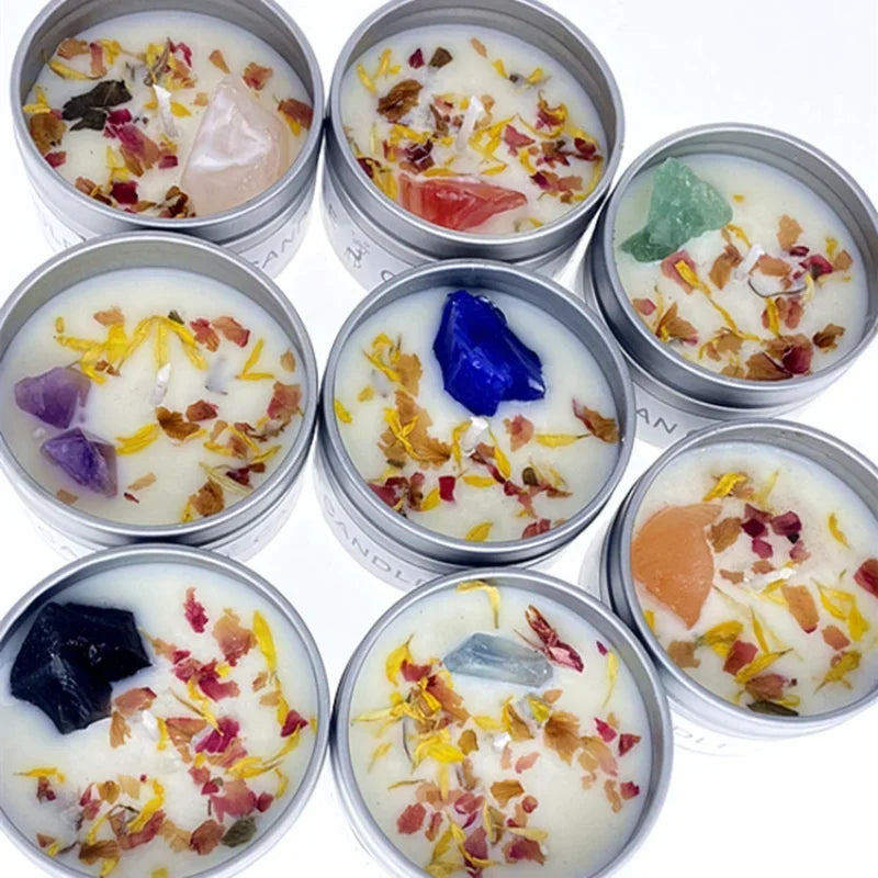 1 Pc Scented Candles Long Lasting Canned Soy Wax Candles Crystal Stone Dried Flower Fragrance Candle Smokeless