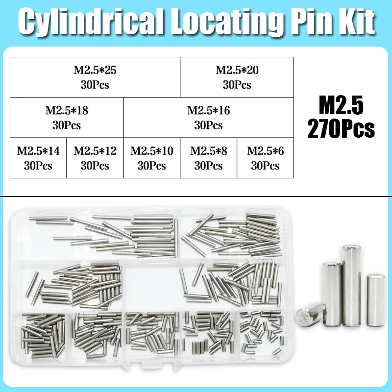 Dowel Pin Assortment Kit M1 M2 M2.5 M3 M4 M5 M6 M8 304 Stainless Steel  Locating Dowel Pin Shelf Support Peg Solid Cylinder Pin