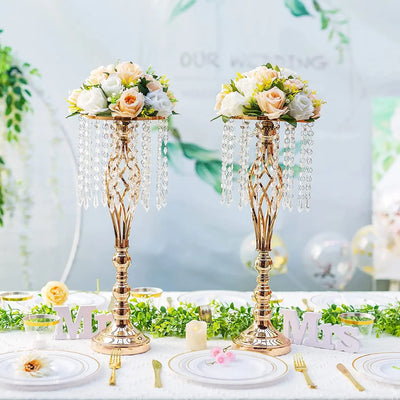 10 Pcs Gold Vase for Wedding Centerpieces  Table Decorations with Chandelier Crystals,  Flower Vase, Wedding Metal Flower Stand