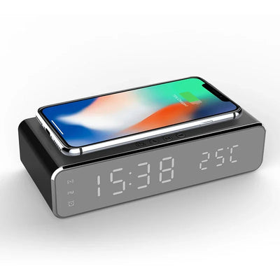 1pc Wireless Charger Alarm Clock LED Digital Watch Table Thermometer Electronic Desktop Clocks Wake Up FM Radio Time Fast Charge