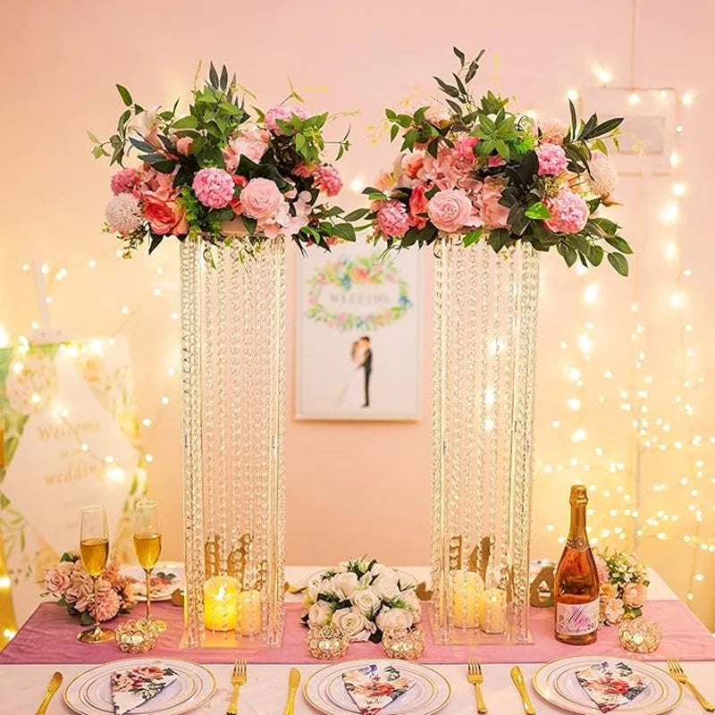 Acrylic Flower Stand Wedding Centrepieces: 10Pcs Flower Floor Vases with Crystal Chains 80cm Tall Vases Wedding Centrepieces for