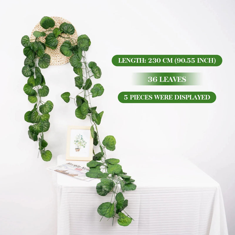 2.1M Green Ivy Leaf Hanging Vine Artificial Garland Silk Wall Plant Home Garden Decoration Wedding Party DIY Fake Wreath Leaves