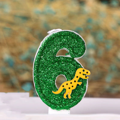 Cartoon Dinosaur Birthday Candle For Cake  Yellow Green Glitter Cupcakes Topper Kids Party Number 0-9 Supplies Boys Favor Gifts