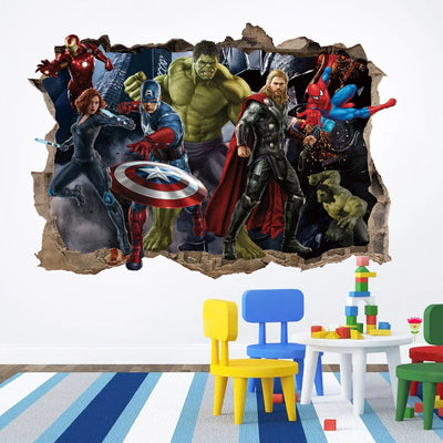 3D avengers wall stickers living room bedroom wall decoration Super hero movie poster wall stickers for kids rooms