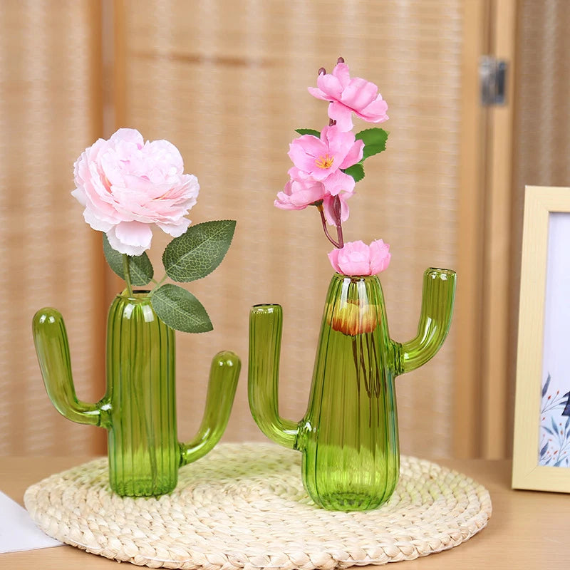 3Styles Cactus Shape Flower Arrangement Vases Creative Art Hydroponic Bottle Modern Glass Living Room Desktop Decoration