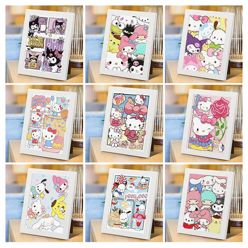 Sanrio Diamond Painting New Hello Kitty Kuromi Full Round Diamond Mosaic Art 5D DIY Cross Stitch Kits Home Decor with Frame