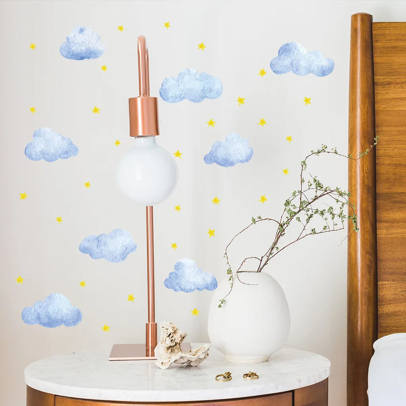 Clouds Stars Glowing Pink Blue Wall Stickers for Kids Girls Room Home Decor Glow in the Dark Fluorescent Light Switch Stickers