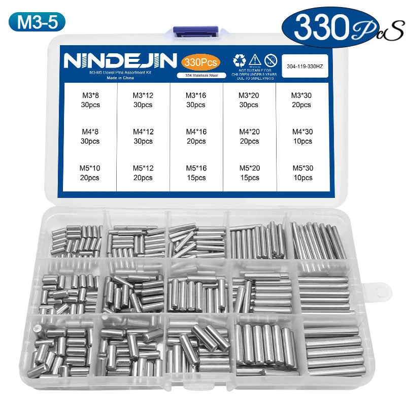 NINDEJIN Dowel Pin Assortment Kit M2 M2.5 M3 M4 M5 M6 Stainless Steel Dowel Pin Shelf Support Peg Pin Rod Fasten Elements Set