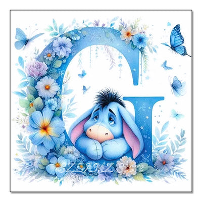 5D DIY Full Round Diamond Painting Letter Series Eeyore Donkey and Flowers Mosaic Art Kit Room Home Living Room Decoration