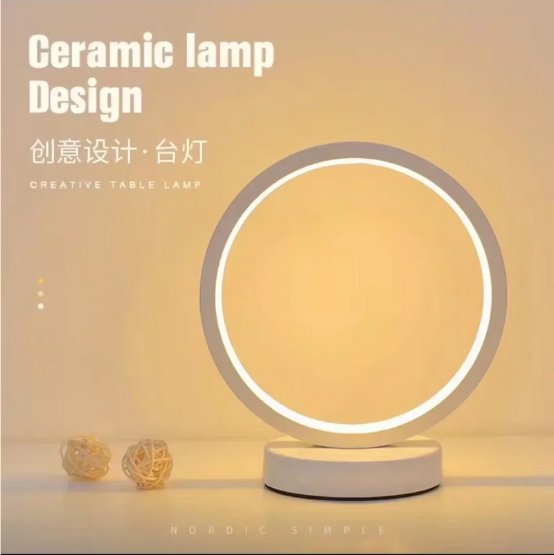 20CM LED Simple Circular Ring Table Lamp Bedroom Bedside Living Room Restaurant Hotel Decorative Lamp Dimmable Round Night Light