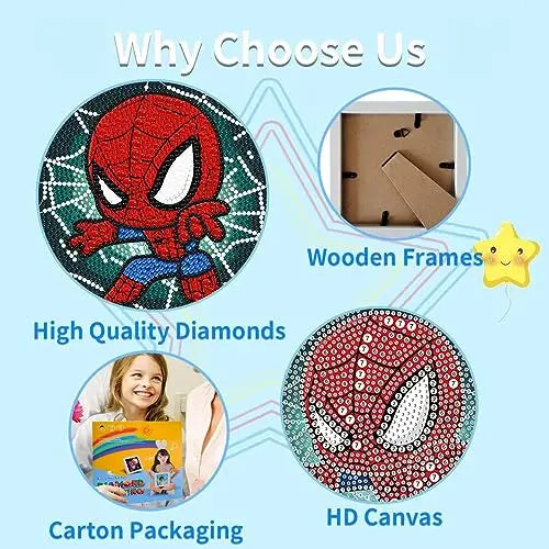 Cartoon Diamond Art Painting Kits for Kids with Frame Cartoon AgesEasy Kids Gem Art Kit with Package for Gift Home Wall Decor