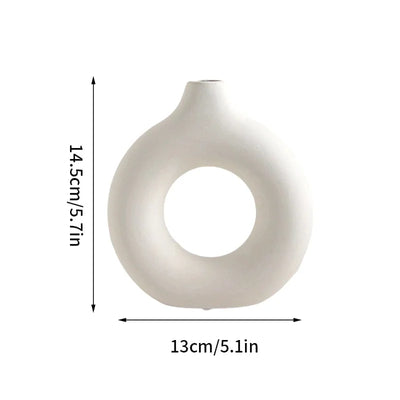 1 Piece Of Imitation Ceramic Pure White Vase Decoration Vase Decoration Donut Pattern Flower Pot Desktop Design Sense Decor